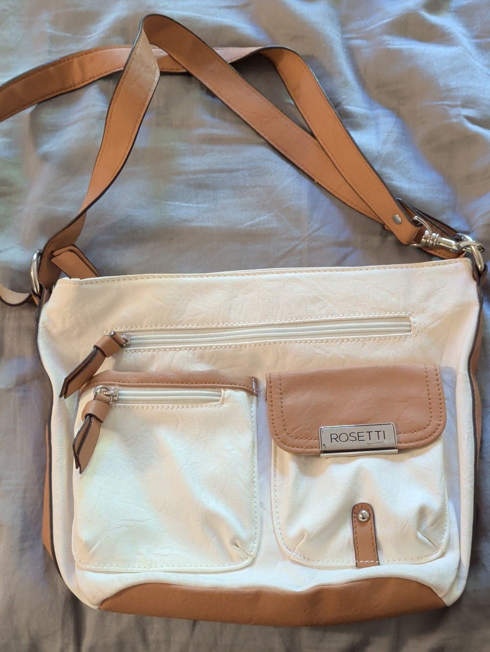 Rosetti Cream and Tan Two-Tone Crossbody Bag